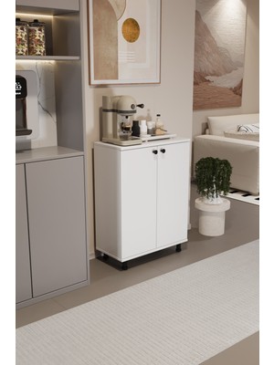 Miora Modern Çok Amaçlı Ayaklı Dolap 2 Kapaklı Raflı Mutfak Banyo Balkon Ayakkabılık Dolabı