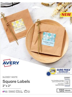 Skygo Yazdırılabilir Boş Kare Etiketler, 2 "x 2", Parlak Beyaz, 120 Özelleştirilebilir Etiket (22565)