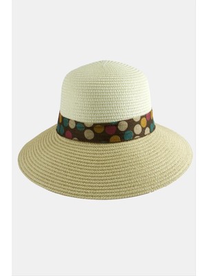Renklime Benekli Fiyonglu Hasır Şapka