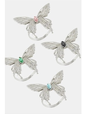 Renklime Kelebek Kristal Taşlı Metal Yüzük