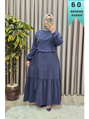 Elmas Tesettür Kadın Giyim Büyük Beden Cubra Kumaş Kuş Gözü Model Boydan Elbise