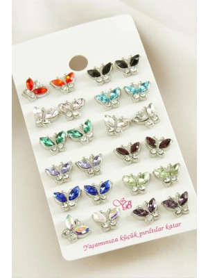 Renklime Kelebek Taşlı Minik Küpe