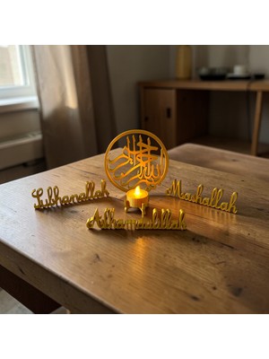 Ddm Global Islami Masaüstü Dekor Seti (Led Mum Dahil) – Bismillah, Subhanallah, Maşallah, Elhamdülillah