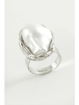 Renklime Oval Inci Metal Yüzük