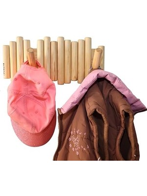 Skygo El Üretimi Ahşap Askılık, Duvara Monte Ahşap Duvar Askısı, Kapı Arkası Askılık, (Natural)