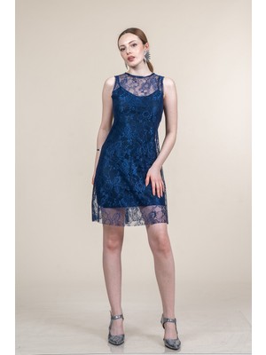 MissVina Sıfır Kol Mini Tül Dantel Elbise 50374