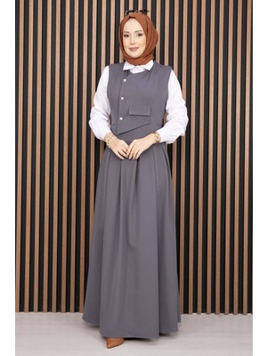 Asm Pile Detaylı Gömlekli Jile Takım Gri