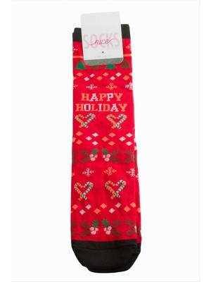 Renklime Kalp Yılbaşı Penye Çorap