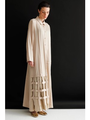 Micca %100 Doğal Lyocel Dökümlü Soft Hissiyat Elişi Aller Detaylı Ferace-Taş