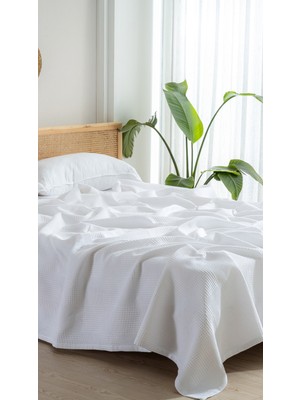 Kare Desenli Waffle Pike Yatak Örtüsü - %100 Pamuk, Modern Geometrik Dokuma, Nefes Alan Yumuşak Dokulu Pike (Tek ve Çift Kişilik)