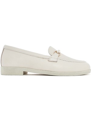 Derimod Kadın Krem Tokalı Deri Loafer 26PFD510218