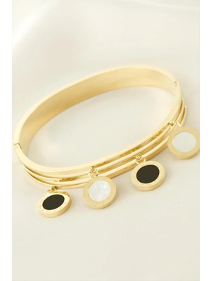 Renklime Sedef Lüks Çelik Kelepçe Bileklik