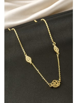 Renklime Gül Yaprak Çelik Kolye