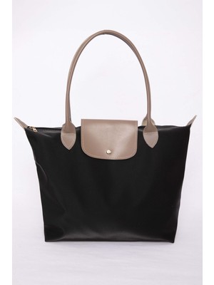 DMC Çift Renkli Deri Kapaklı El & Omuz Çantası Siyah