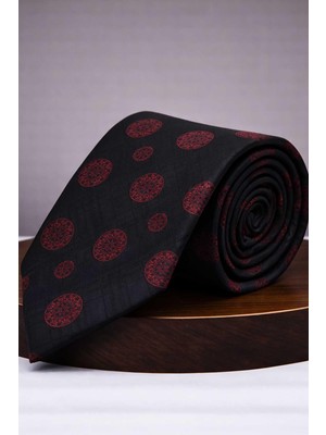 Kravatkolik Siyah - Kırmızı Motif Kravat