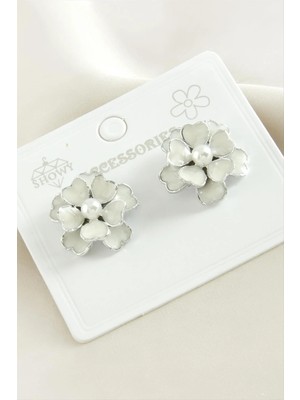 Renklime Gül Çiçek Inci Mineli Küpe