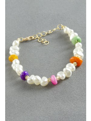 Renklime Kırık Doğaltaşlı Inci Bileklik