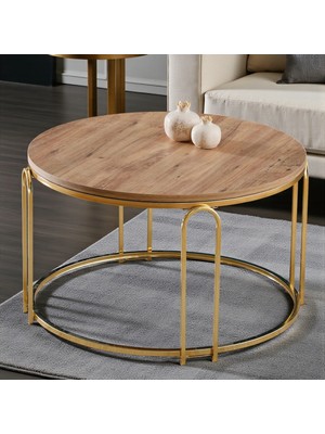 Lenka Orta Sehpa Yuvarlak Ahşap Gümüş Metal Açık Ceviz Ahşap - Sedaş-Lenka-Orta-Gold