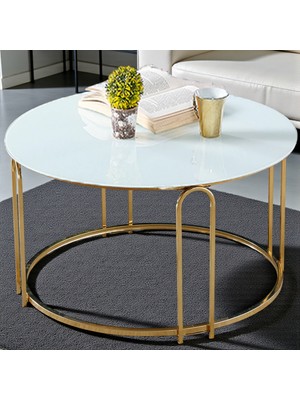 Lenka Orta Sehpa Yuvarlak Gold Metal Beyaz Temperli Cam- Sedaş-Lenka-Orta-Gold