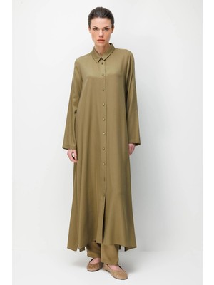 Micca %100 Doğal LyoCEL Dökümlü Soft Hissiyat Aller Arka Pelerin Maxi Tunik-Haki
