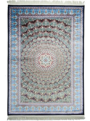 Kilim Co. Klasik Desenli Turkuaz Renk Bambu Halı