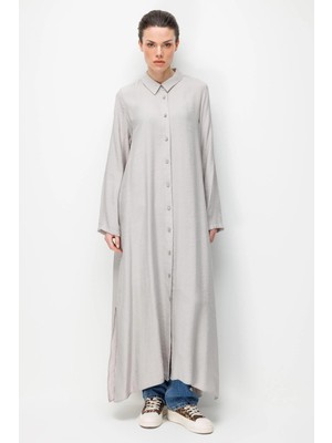 Micca %100 Doğal Lyocel Dökümlü Soft Hissiyat Aller Arka Pelerin Maxi Tunik-Gri