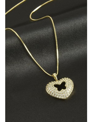 Renklime Xuping Kalp Kelebek Zirkon Taşlı Lüks Çelik Kolye