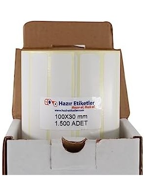 Skygo Hazır Al Hızlı Al Kuşe Etiket 100MM x 30MM Ruloda 1500 Adet 40MM Çapında Baskısız Barkod Yazıcı Etiketi