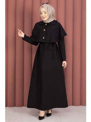Md Minimal Pelerin  Detaylı Bağcıklı Elbise Siyah