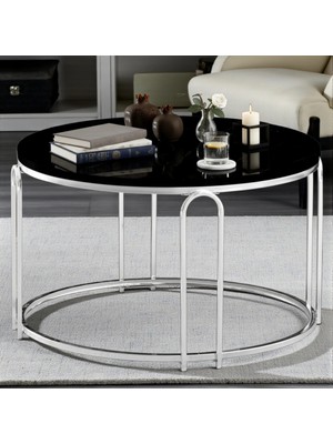 Lenka Orta Sehpa Yuvarlak Siyah Aynalı Temperli (Kırılmaz) Cam Gümüş Metal - Sedaş-Lenka-Orta-Gümüş