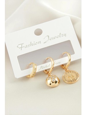 Renklime 3 Adet Yıldız Zirkon Taşlı Küpe