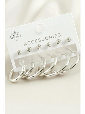 Renklime 12 Adet Boru Taşlı Halka Küpe