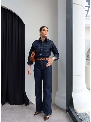 Esra Helvacı Denim Kemerli Tulum