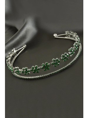 Renklime Çiçek Lüks Taşlı Gelin Tacı