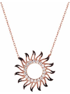 Afrodit Silver 925 Ayar Gümüş Roze Rengi Zirkon Taşlı Güneş Tasarımlı Kadın Kolye