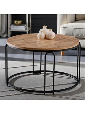 Lenka Açık Ceviz Ahşap Orta Sehpa Yuvarlak Siyah Metal - Sedaş-Lenka-Orta-Siyah