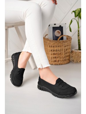 Modayak Siyah Anne Ortopedik Taban Bağcıksız Slip-On Günlük Rahat Giyim Anatomik Yürüyüş Ayakkabı