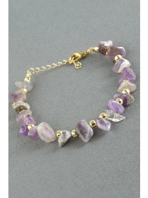 Renklime Amatist Kırık Doğaltaş Bileklik
