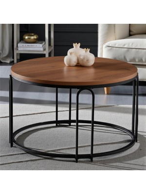 Lenka Koyu Ceviz Ahşap Orta Sehpa Yuvarlak Siyah Metal - Sedaş-Lenka-Orta-Siyah