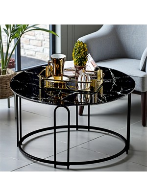 Lenka Temperli Cam Orta Sehpa Yuvarlak Siyah Metal - Sedaş-Lenka-Orta-Siyah