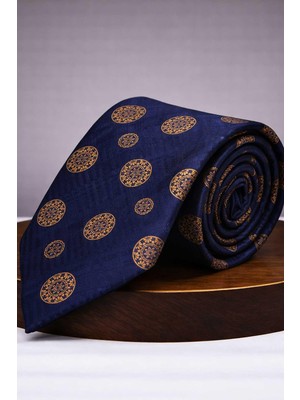 Kravatkolik Lacivert - Sarı Motif Kravat