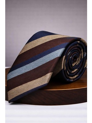 Kravatkolik Lacivert - Bej Çizgi Kravat