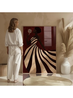 Ninastore Çizgili Elbiseli Kadın Sanat Baskısı: Modern Kadın Silüeti (Dijital Indirme)