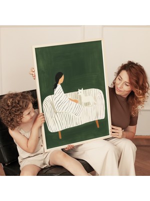 Ninastore Beyaz Köpek Sever Kadın Sanat Baskısı: Minimalist Yeşil Duvar Dekoru (Dijital Indirme)