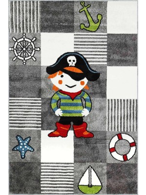 Soloy Geometrik Gri Polyester ve Pamuklu Kaydırmaz Tabanlı Yıkanabilir Dijital Baskı Çocuk Odas