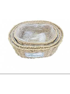 Ecoport Oval Doğal Hasır Saksı Seti - 3'lü