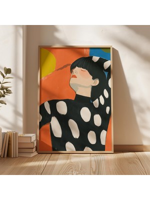 Ninastore Puantiyeli Kadın Portresi Baskısı: Modern Turuncu ve Mavi Duvar Sanatı (Dijital Indirme)