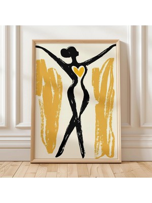 Ninastore Modern Figüratif Duvar Sanatı - Sarı Kalpli Soyut Kadın Silüeti Dijital Baskı Indirme