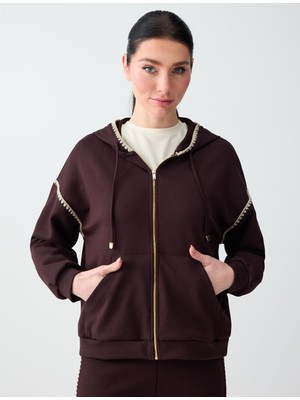 Jimmy Key Acı Kahve Cep Detaylı Kapüşonlu Modal Örme Ceket