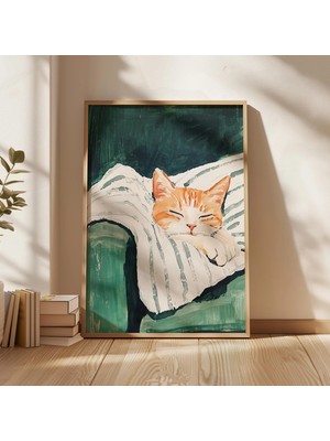 Ninastore Uyuyan Turuncu Kedi Sanat Baskısı: Sevimli Kedi Illüstrasyonu (Dijital Indirme)